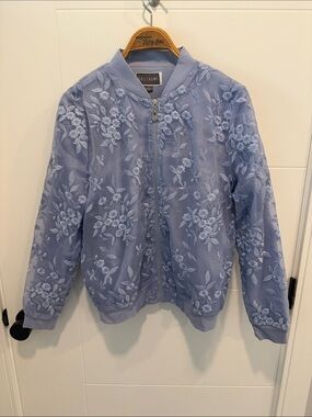 GUILLAUME Light Blue Floral Embroidered Bomber Jacket